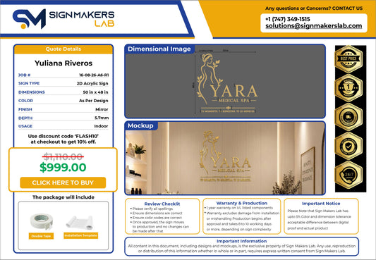 Yara Medical Spa Acrylic Letter Sign