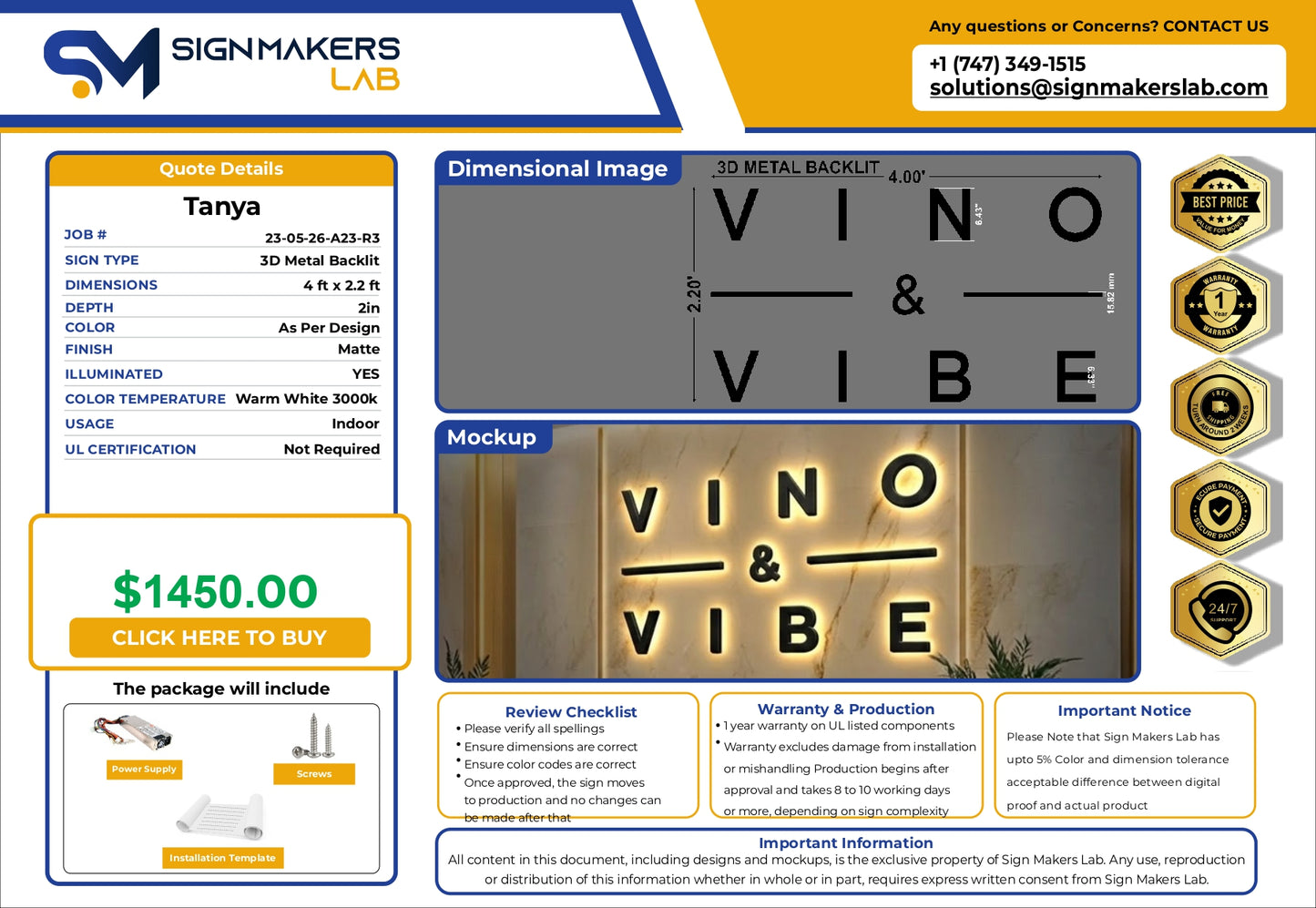 3D Metal Backlit Sign-Vino & Vibe