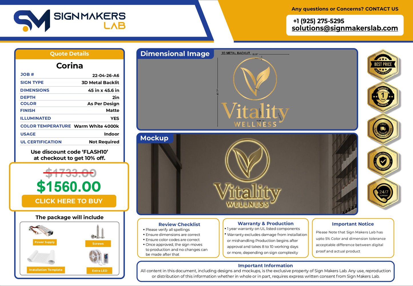 3D Metal Back-lit Sign-Vitality Wellness