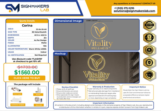 3D Metal Back-lit Sign-Vitality Wellness