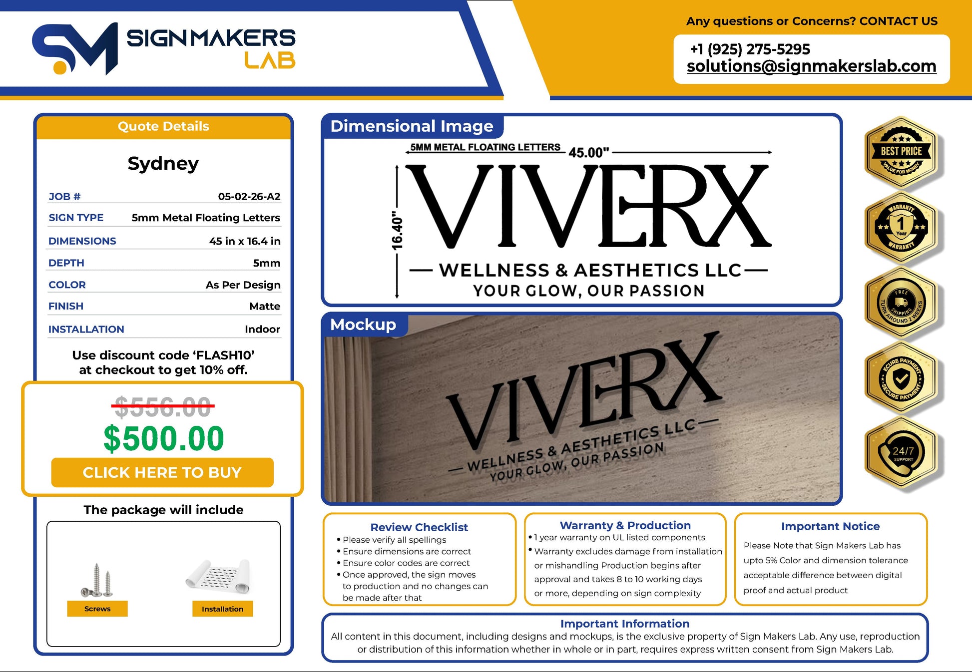 VIVE RX SPA 5mm Metal Floating Letters (2D) Signmakerslab