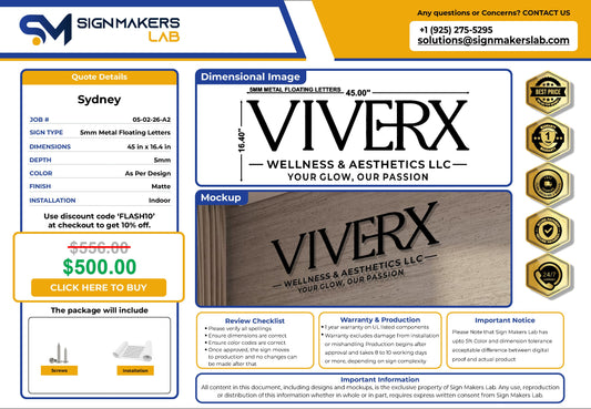 VIVE RX SPA 5mm Metal Floating Letters (2D) Signmakerslab