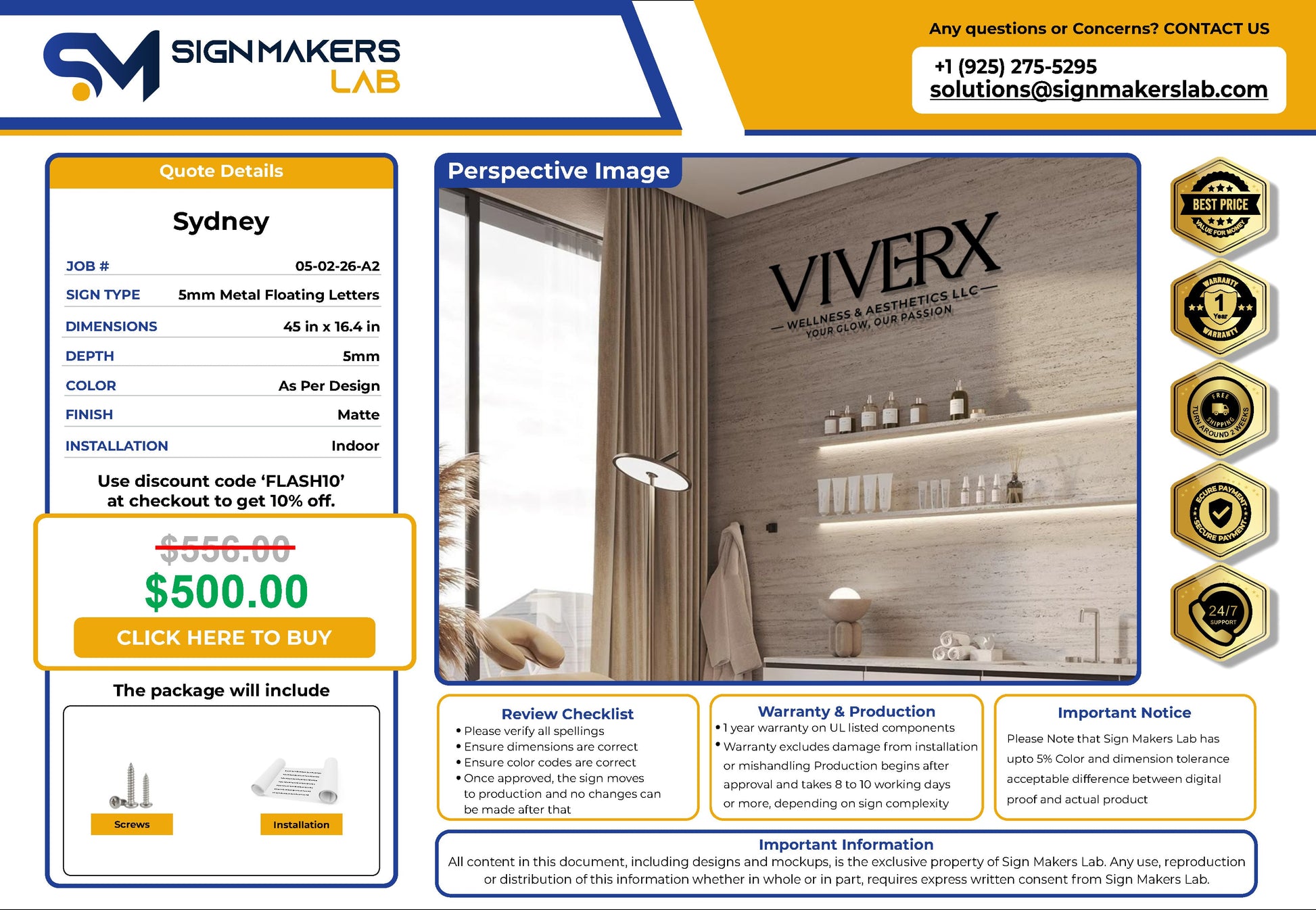 VIVE RX SPA 5mm Metal Floating Letters (2D) Signmakerslab