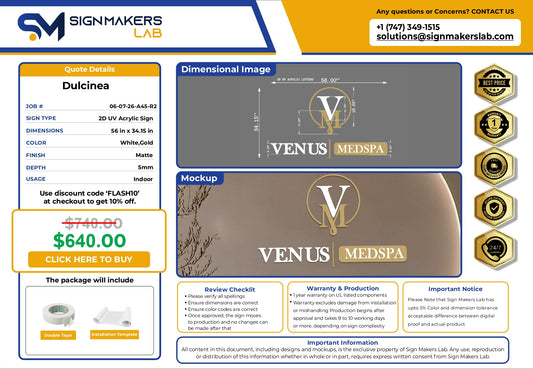 2D Acrylic Letters-Venus MedSpa-White & Gold