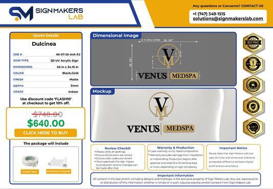 2D Acrylic Letters-Venus MedSpa-Black & Gold