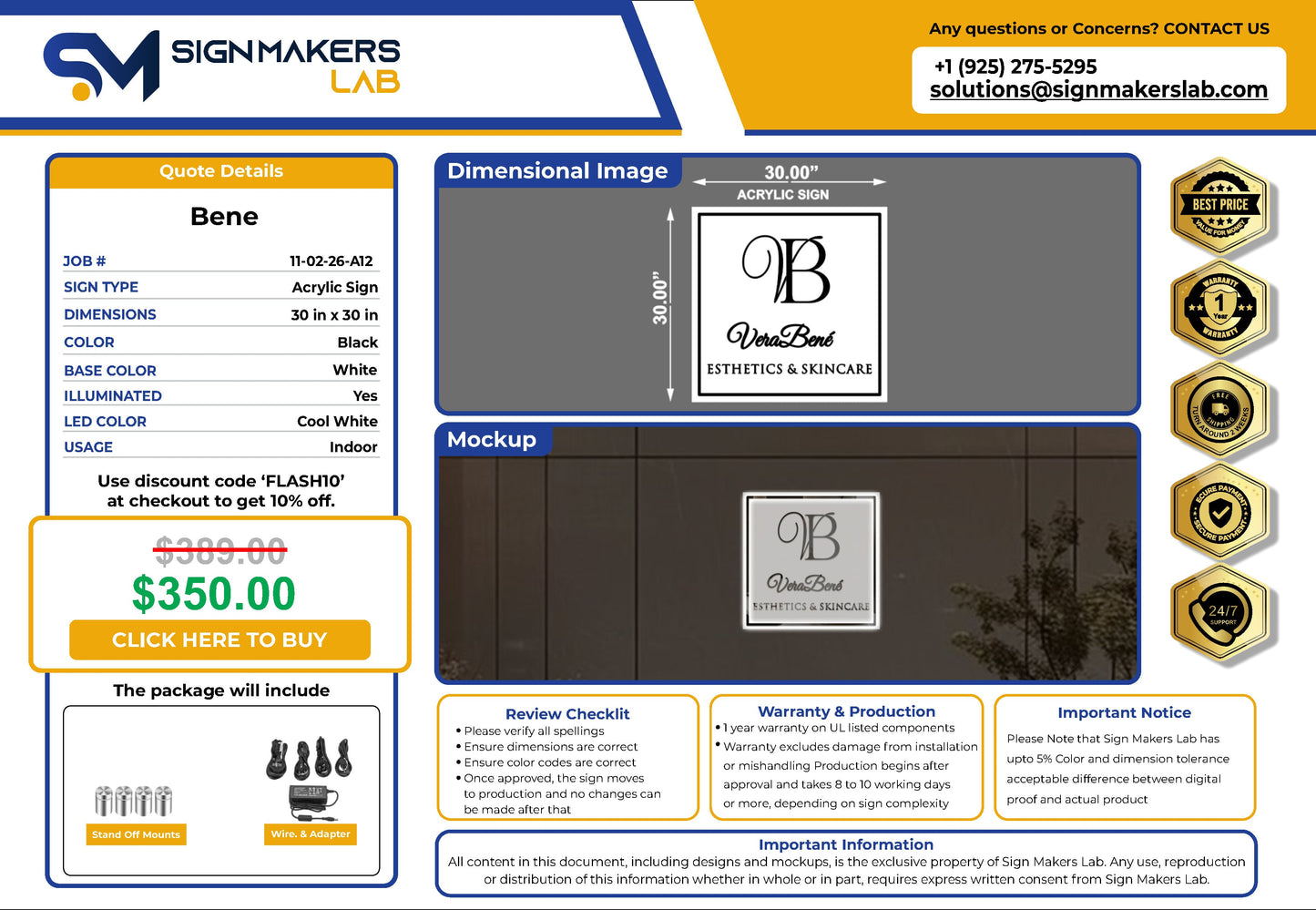 VeraBené Esthetics & Skincare Square Acrylic Sign Signmakerslab