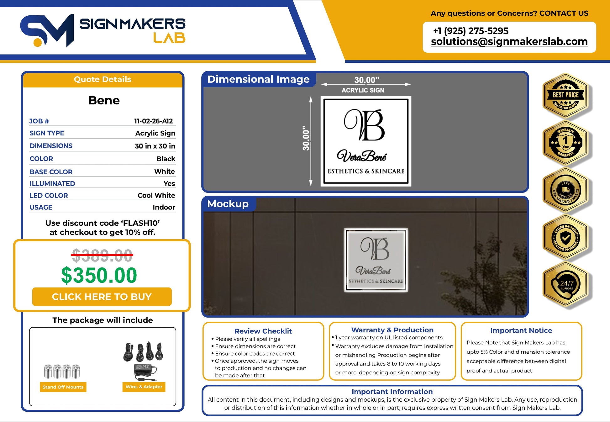 VeraBené Esthetics & Skincare Square Acrylic Sign Signmakerslab