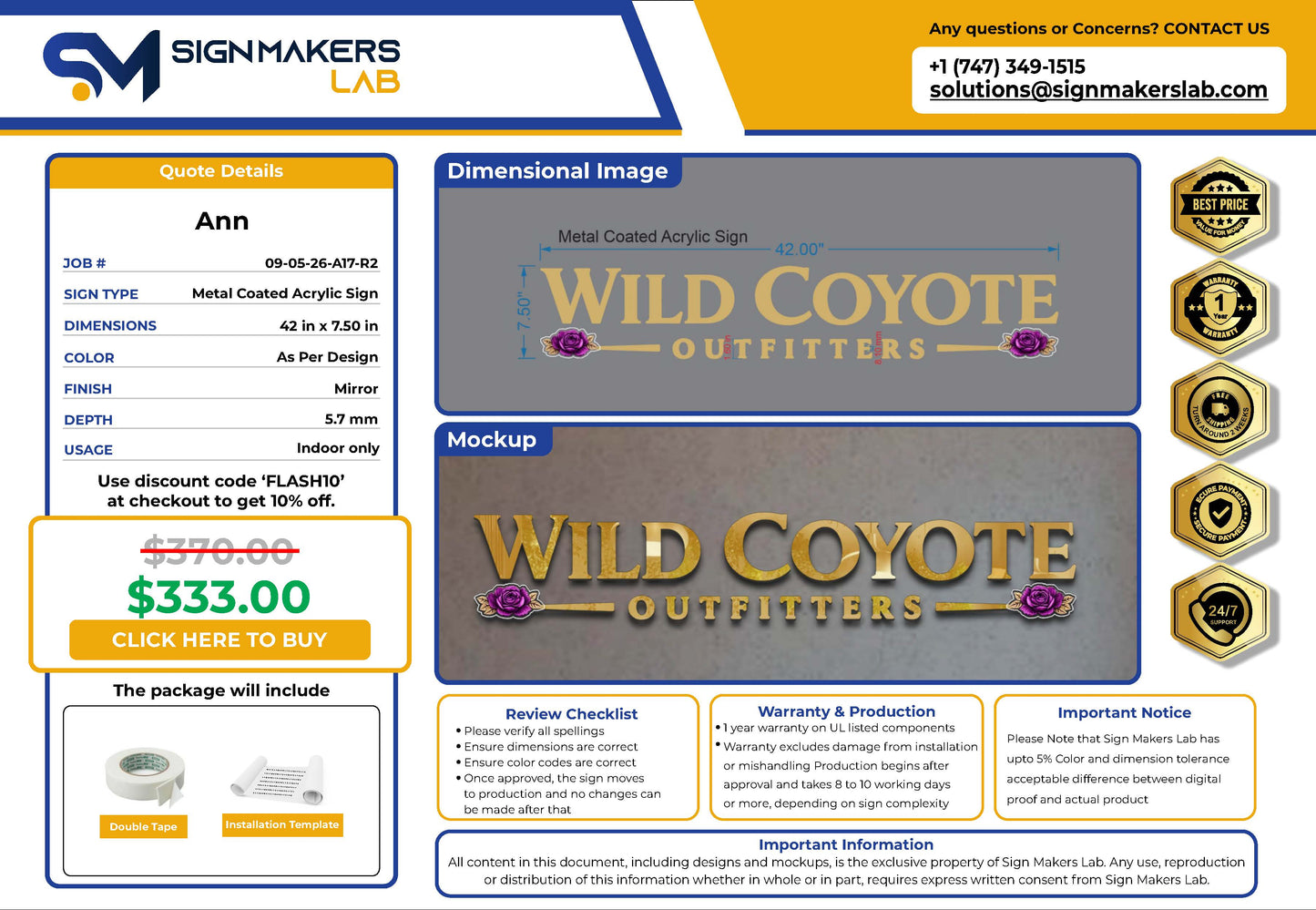 Wild Coyote Metal Coated Sign