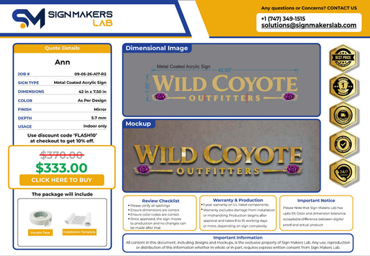 Wild Coyote Metal Coated Sign