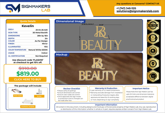 Kevelin Beauty LLC 3D Metal Backlit Sign