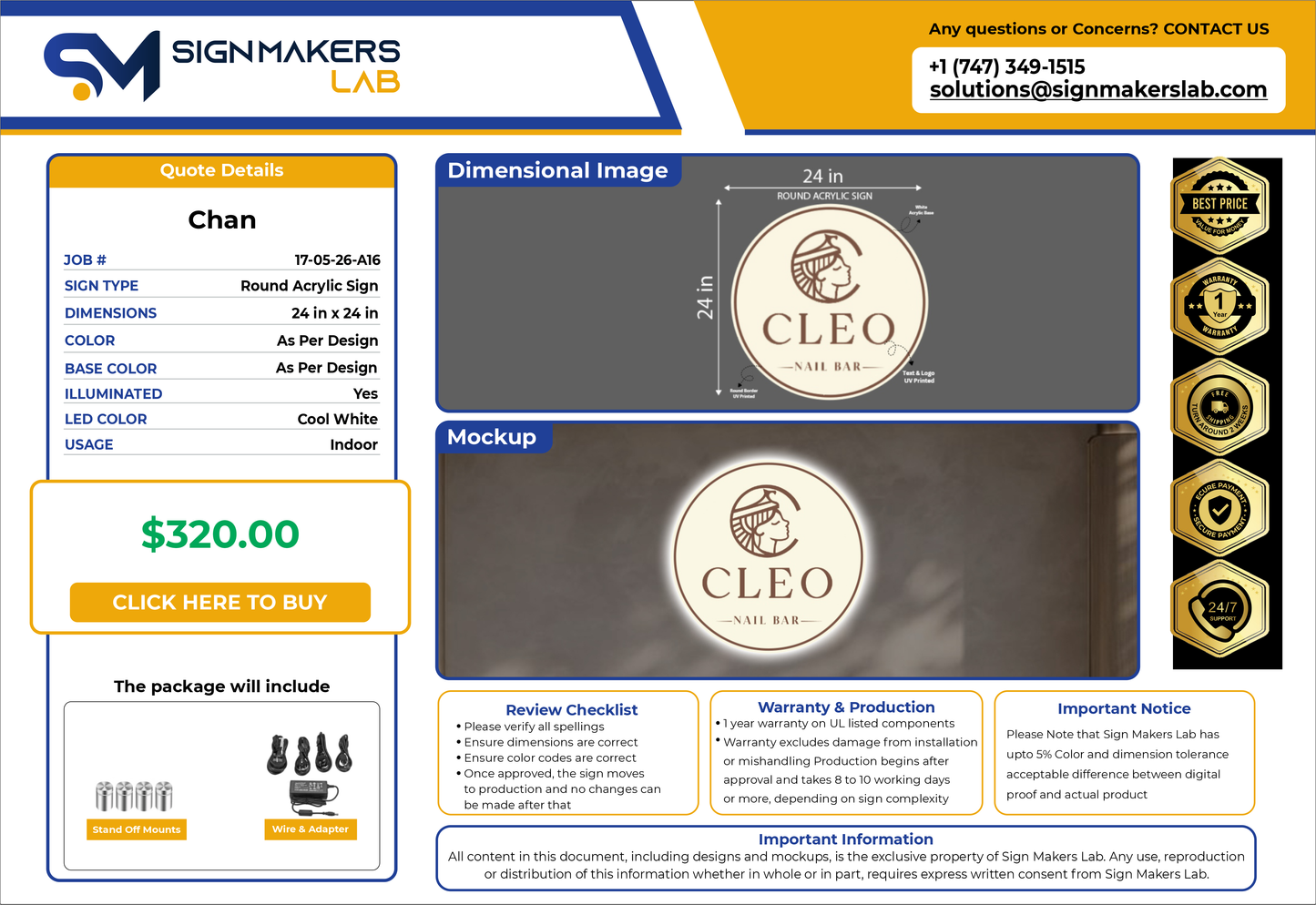 Cleo Nail Bar Round Acrylic Sign