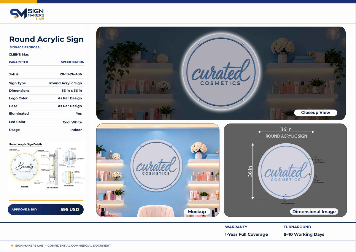 Curated Cosmetics Round Acrylic Sign 36 inches