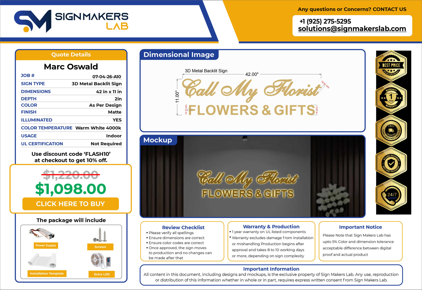 Call My Florist 3D Metal Backlit
