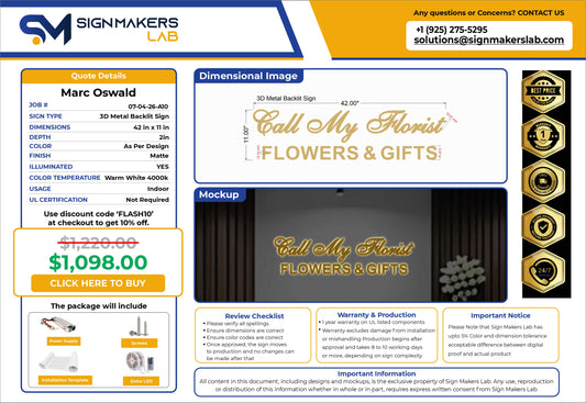Call My Florist 3D Metal Backlit