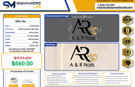 Metal Coated Acrylic Sign-A & R Nails