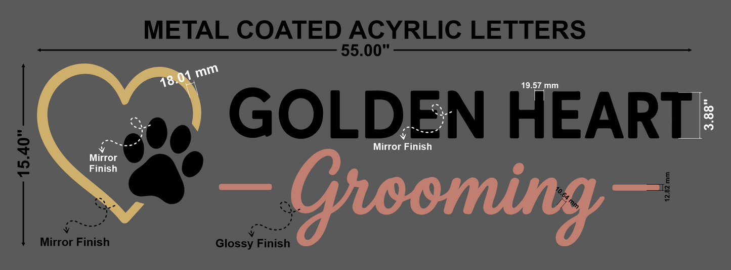 Golden Heart Grooming (Acrylic letter sign and Vinyl Sign)