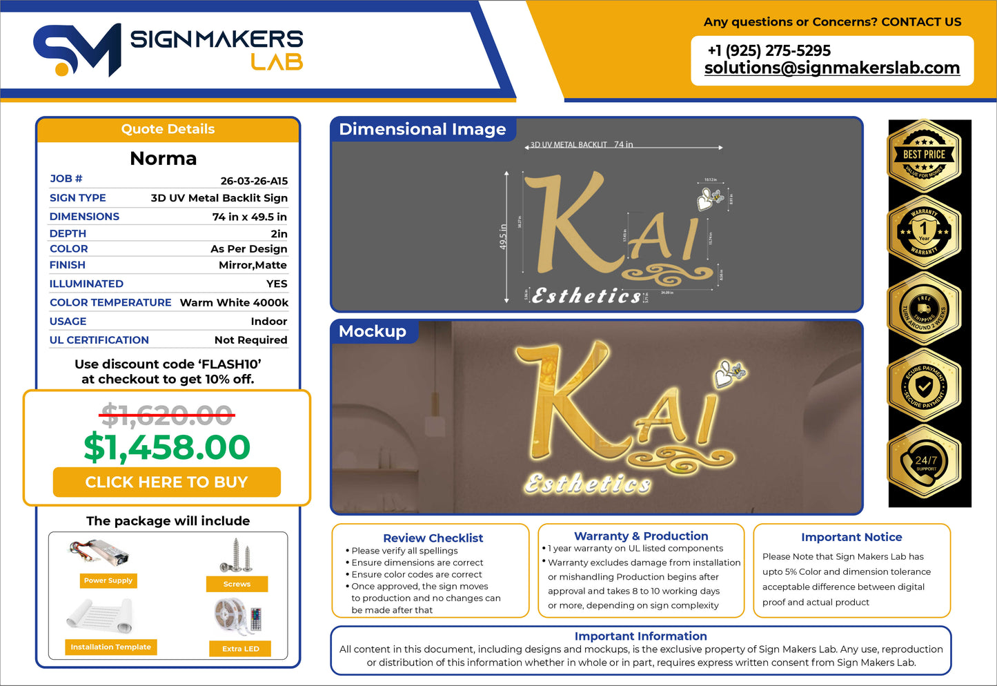 Kai Aesthetics 3D Metal Backlit Sign