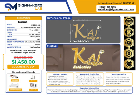 Kai Aesthetics 3D Metal Backlit Sign