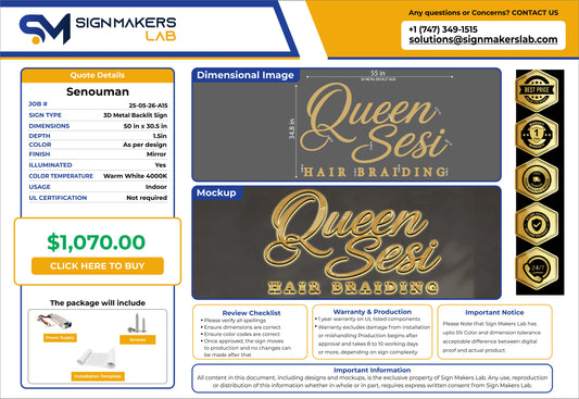 Queen Sesi Metal Backlit Sign