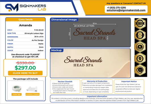 Sacred Strands Head Spa Acrylic Letters Sign