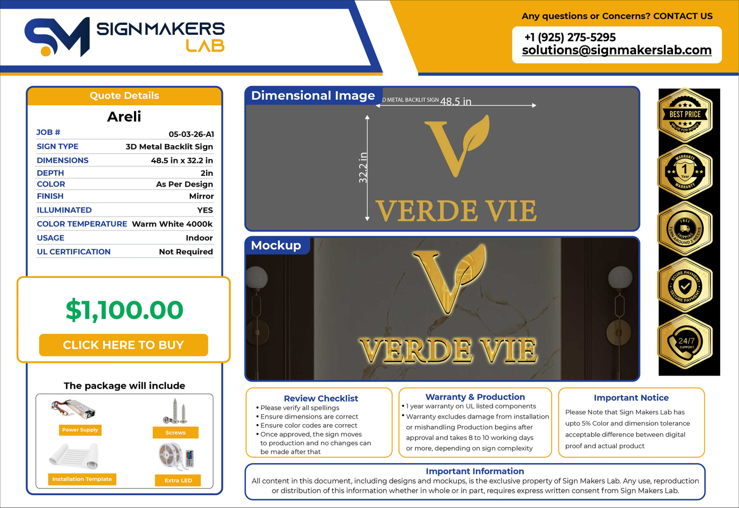 Verde Vie Metal Backlit Sign