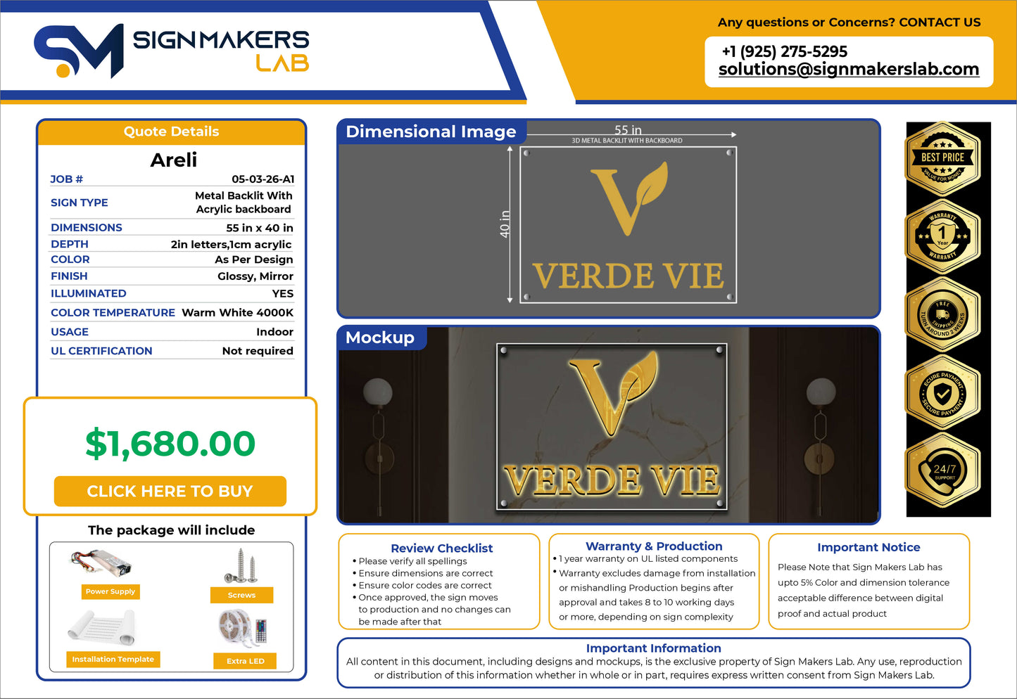 Verde Vie Metal Backlit Sign